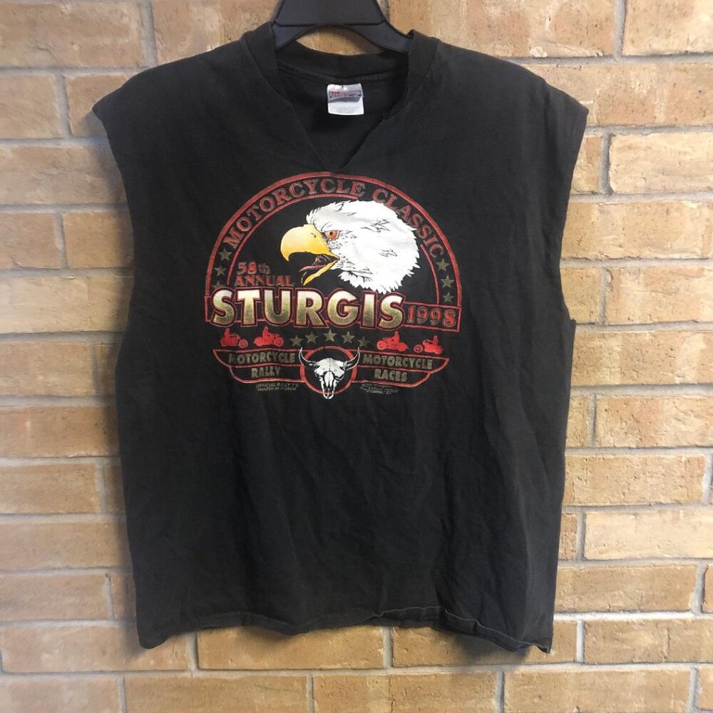 Vintage 1998 Motorcycle Rally Shirt Size X-Large Sturgis Sleeveless 2 Sided